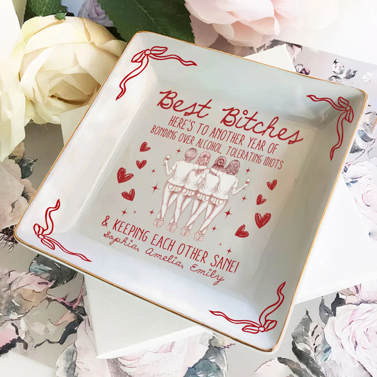 Laughing At Our Own Jokes - Personalized Ceramic Ring Dish Square - Image 2