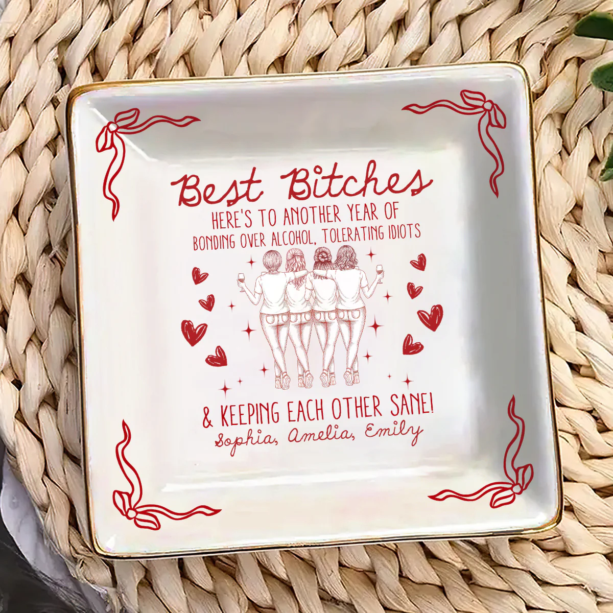Laughing At Our Own Jokes - Personalized Ceramic Ring Dish Square - Image 3