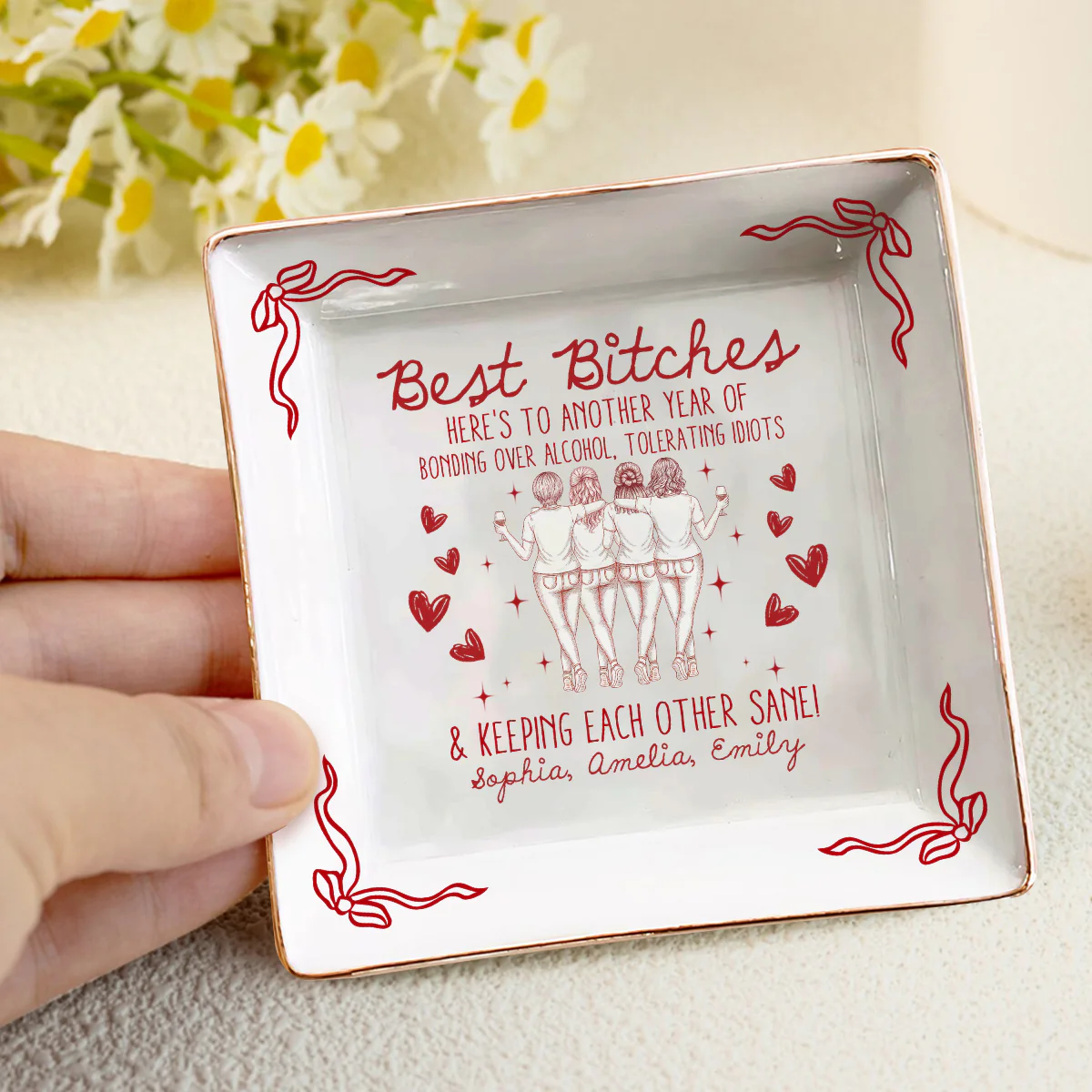 Laughing At Our Own Jokes - Personalized Ceramic Ring Dish Square - Image 4