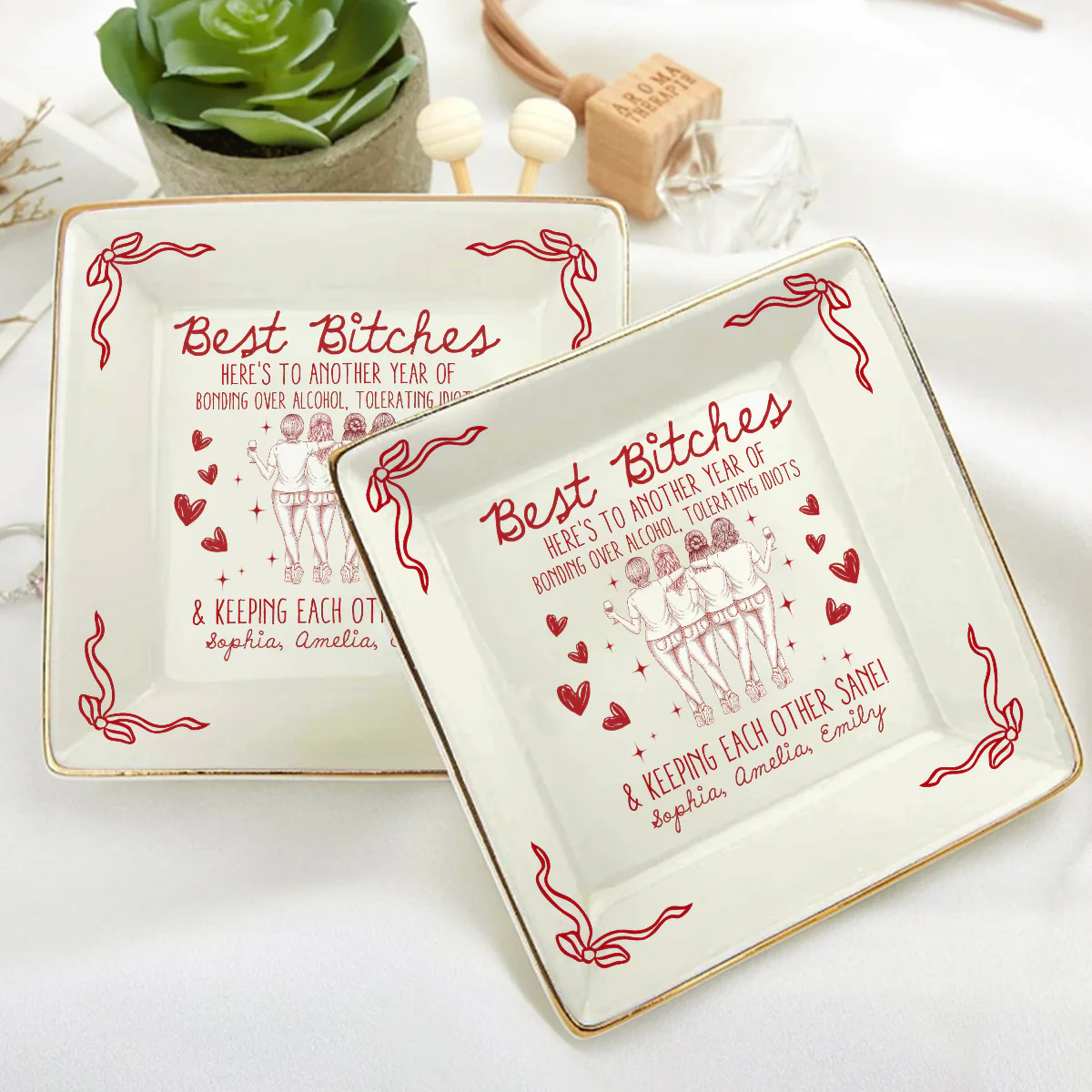 Laughing At Our Own Jokes - Personalized Ceramic Ring Dish Square - Image 5