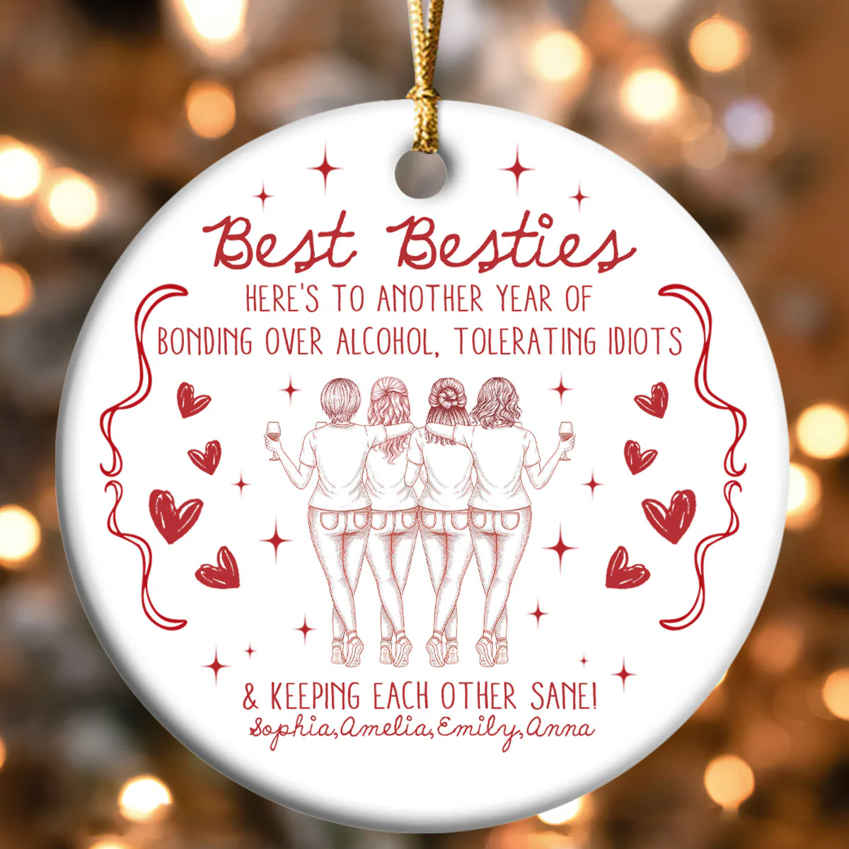 Laughing At Our Own Jokes - Personalized Round Shaped Ceramic Ornament - Image 5
