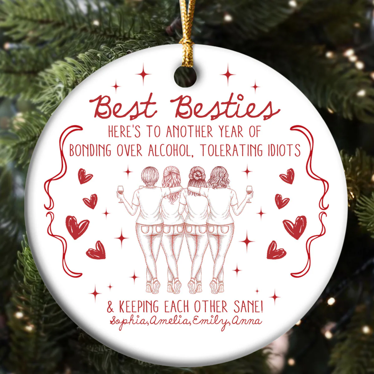 Laughing At Our Own Jokes - Personalized Round Shaped Ceramic Ornament - Image 6