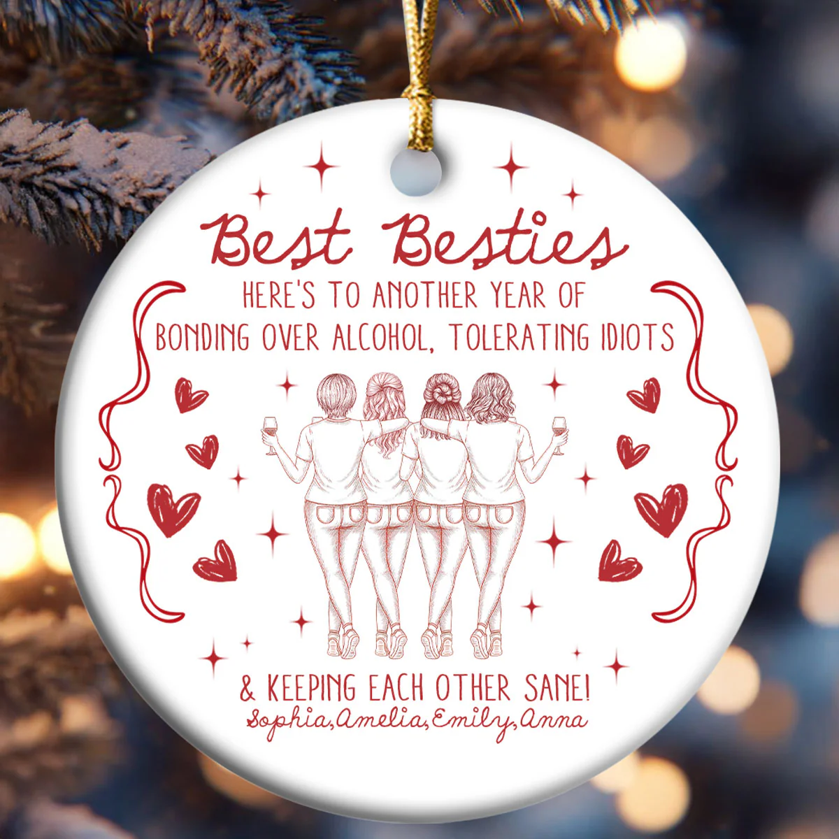 Laughing At Our Own Jokes - Personalized Round Shaped Ceramic Ornament - Image 7