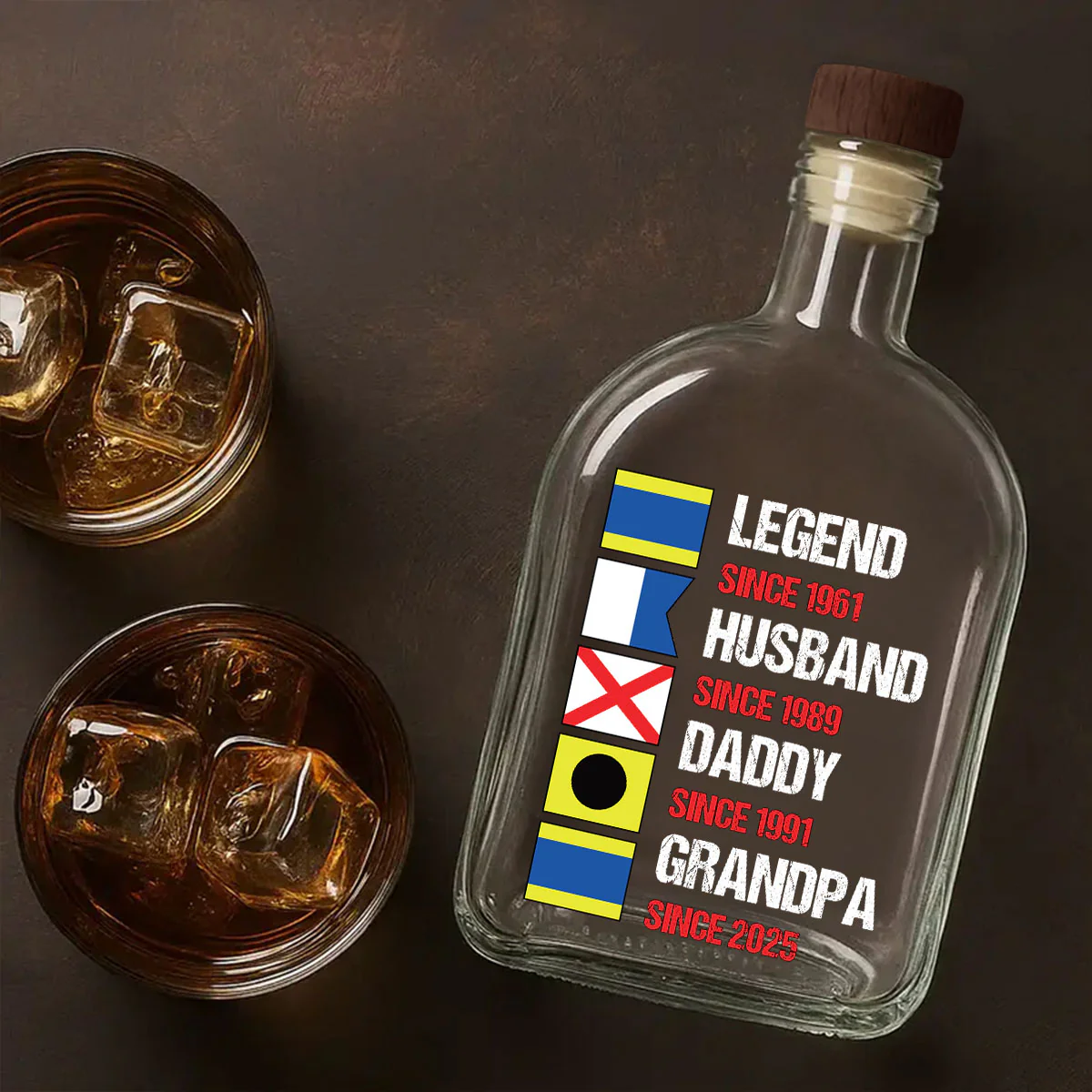 Legend, Husband, Dad And Grandpa Name In Nautical Flags - Personalized Whiskey Bottle - Image 5