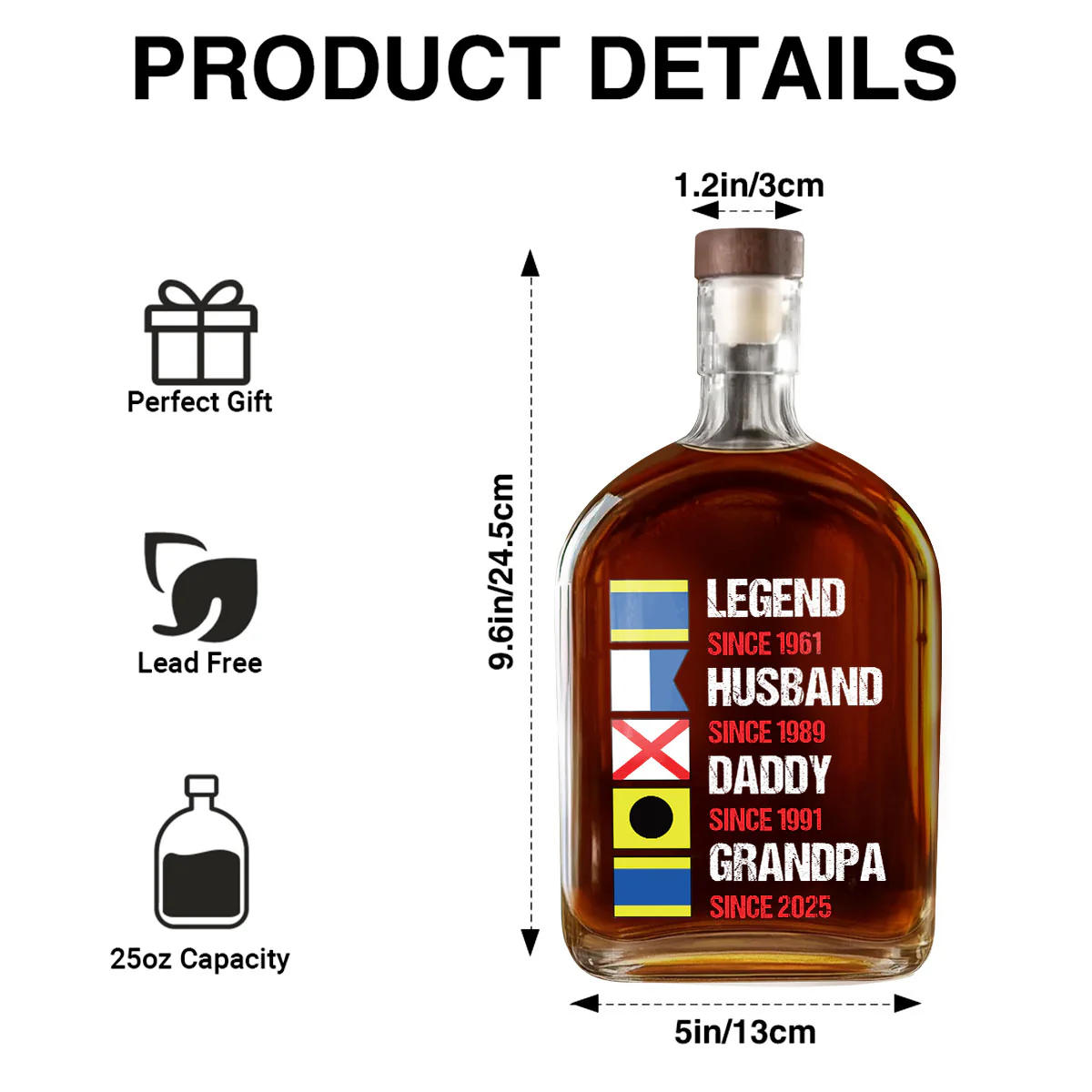 Legend, Husband, Dad And Grandpa Name In Nautical Flags - Personalized Whiskey Bottle - Image 7