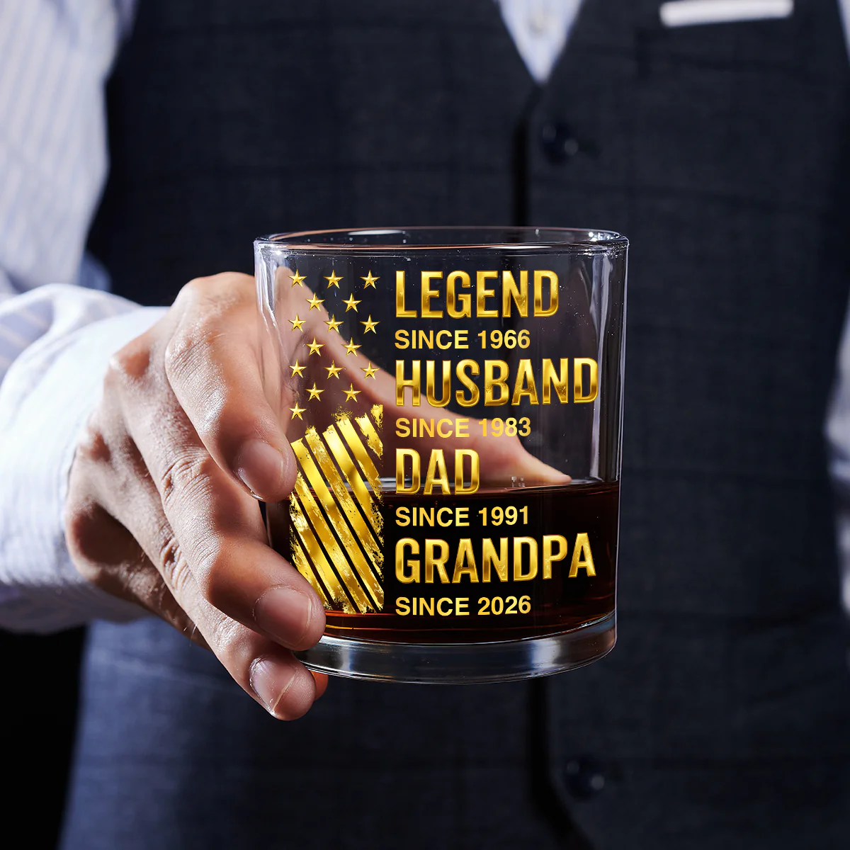Legend Husband Dad Grandpa - Personalized Round Whiskey Glass - Image 4