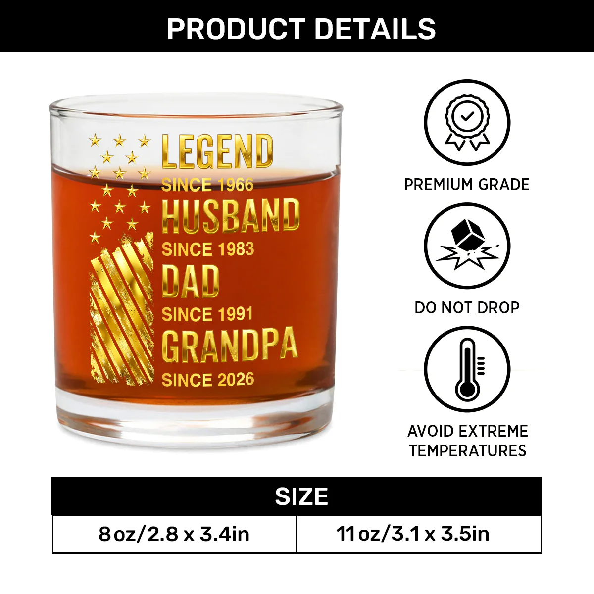 Legend Husband Dad Grandpa - Personalized Round Whiskey Glass - Image 6