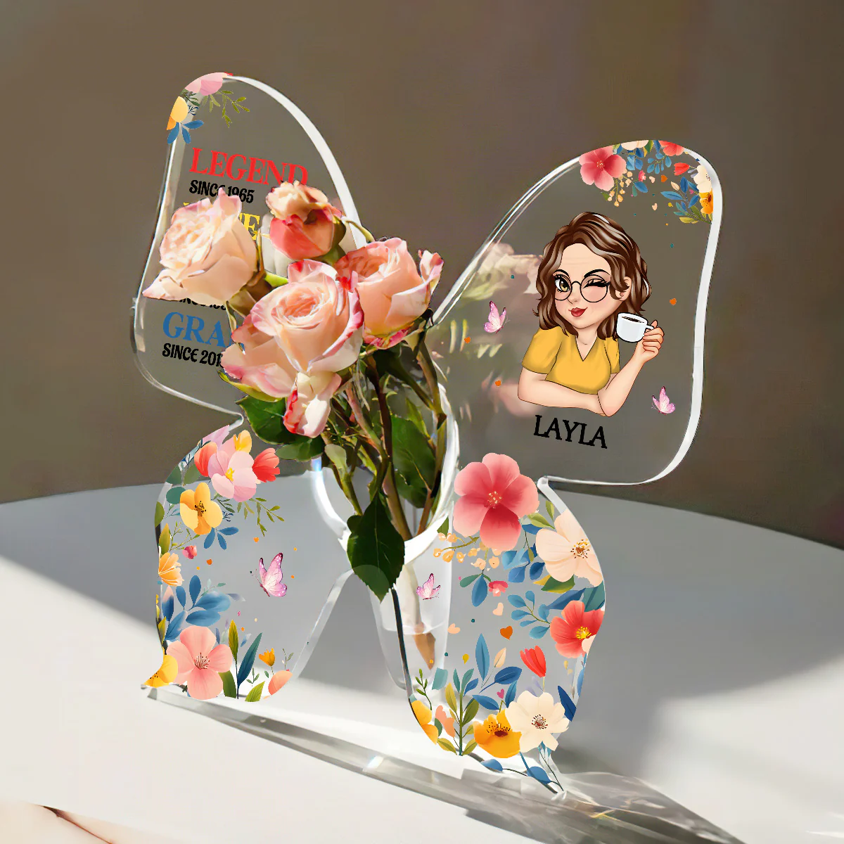 Legend Wife Mom Grandma  - Personalized Butterfly Acrylic Vase - Image 5