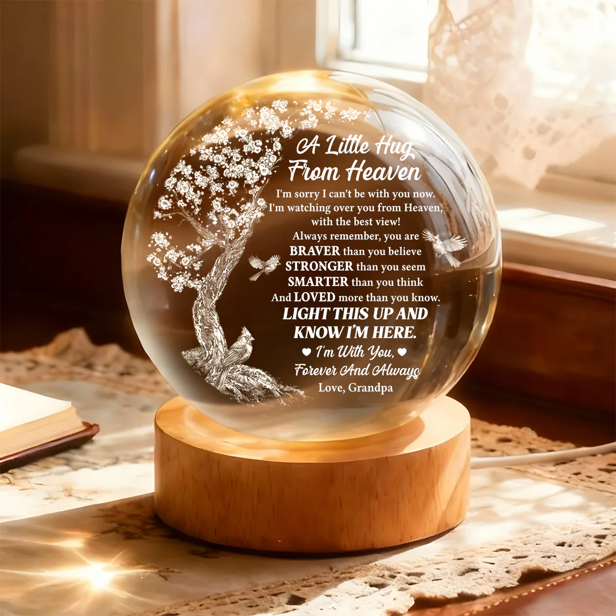 Light This Up And Know I'm Here - Personalized Crystal Ball Night Light - Image 4