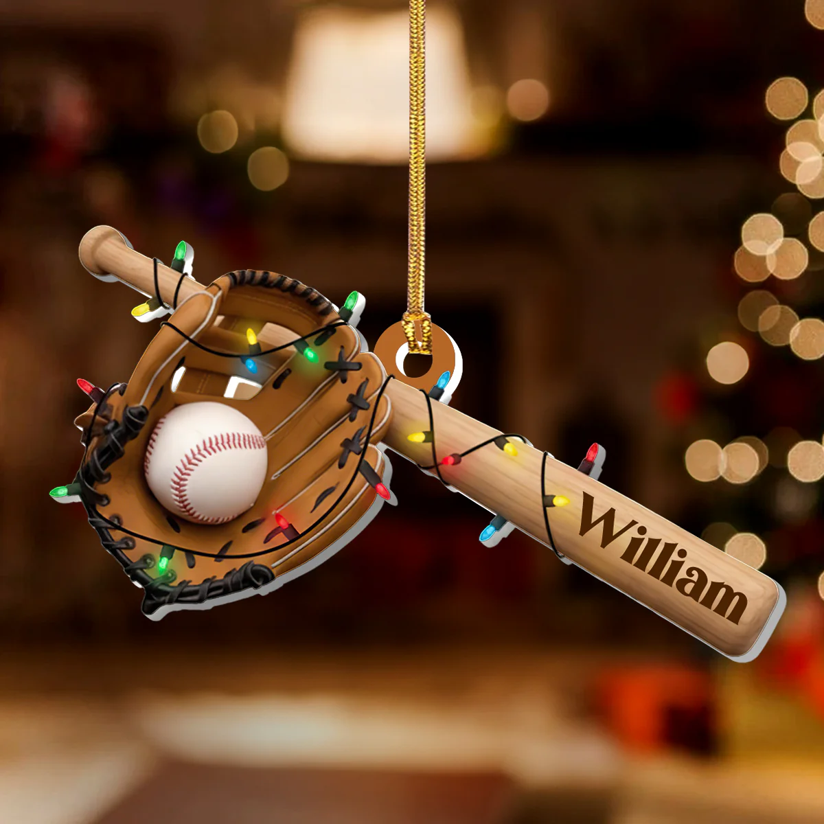 Light Up Baseball Christmas - Personalized 1-Layer Acrylic Ornament - Image 2