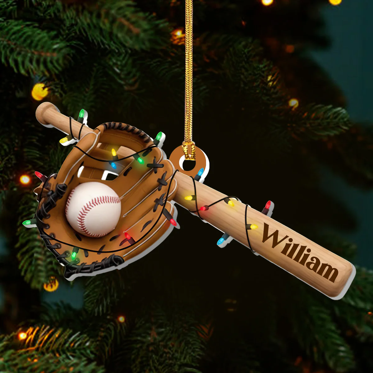 Light Up Baseball Christmas - Personalized 1-Layer Acrylic Ornament - Image 3