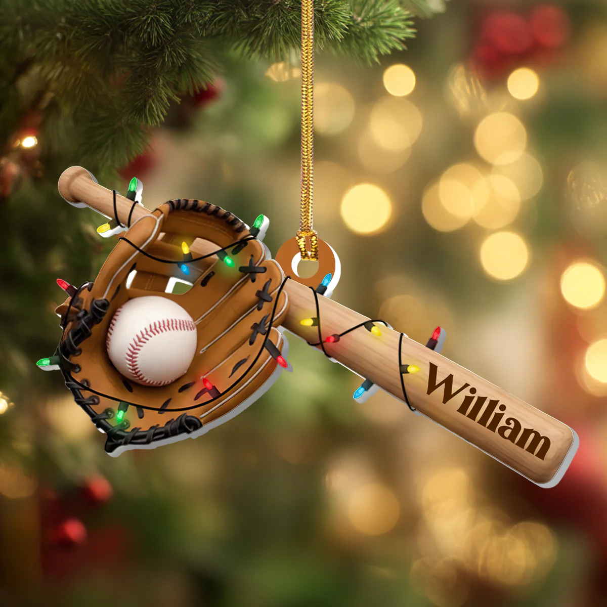 Light Up Baseball Christmas - Personalized 1-Layer Acrylic Ornament - Image 4