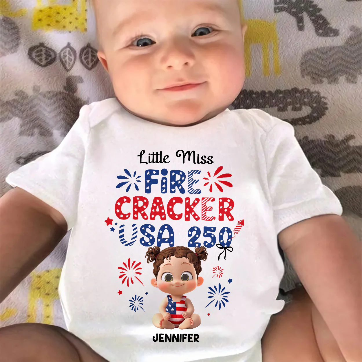 Little Firecracker USA 250 Anniversary - Personalized Baby Onesie - Image 3