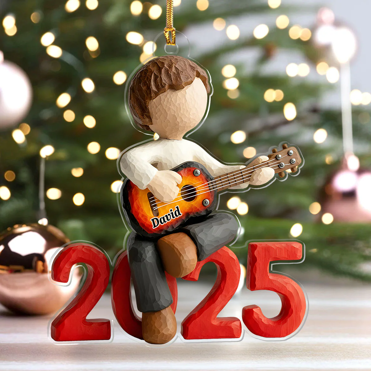 Little Guitar Dreamer 2025 - Personalized 1-Layer Acrylic Ornament - Image 4