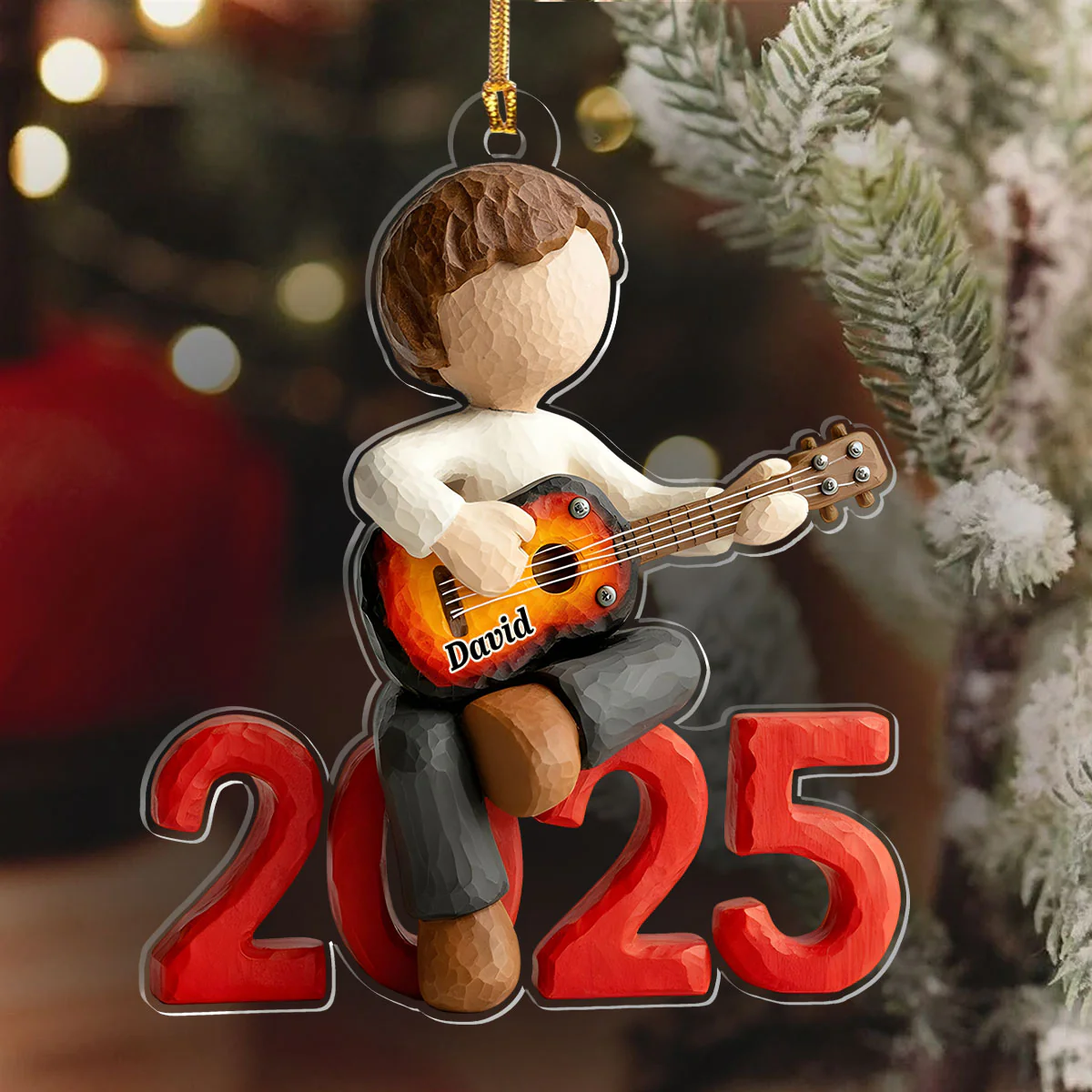 Little Guitar Dreamer 2025 - Personalized 1-Layer Acrylic Ornament - Image 6