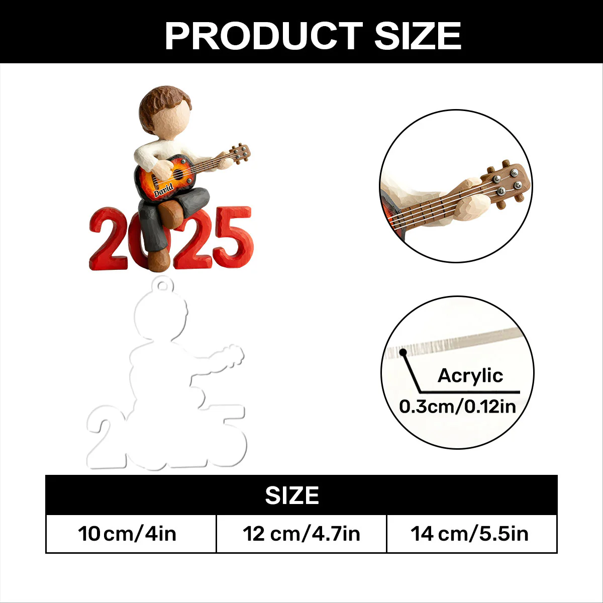 Little Guitar Dreamer 2025 - Personalized 1-Layer Acrylic Ornament - Image 7