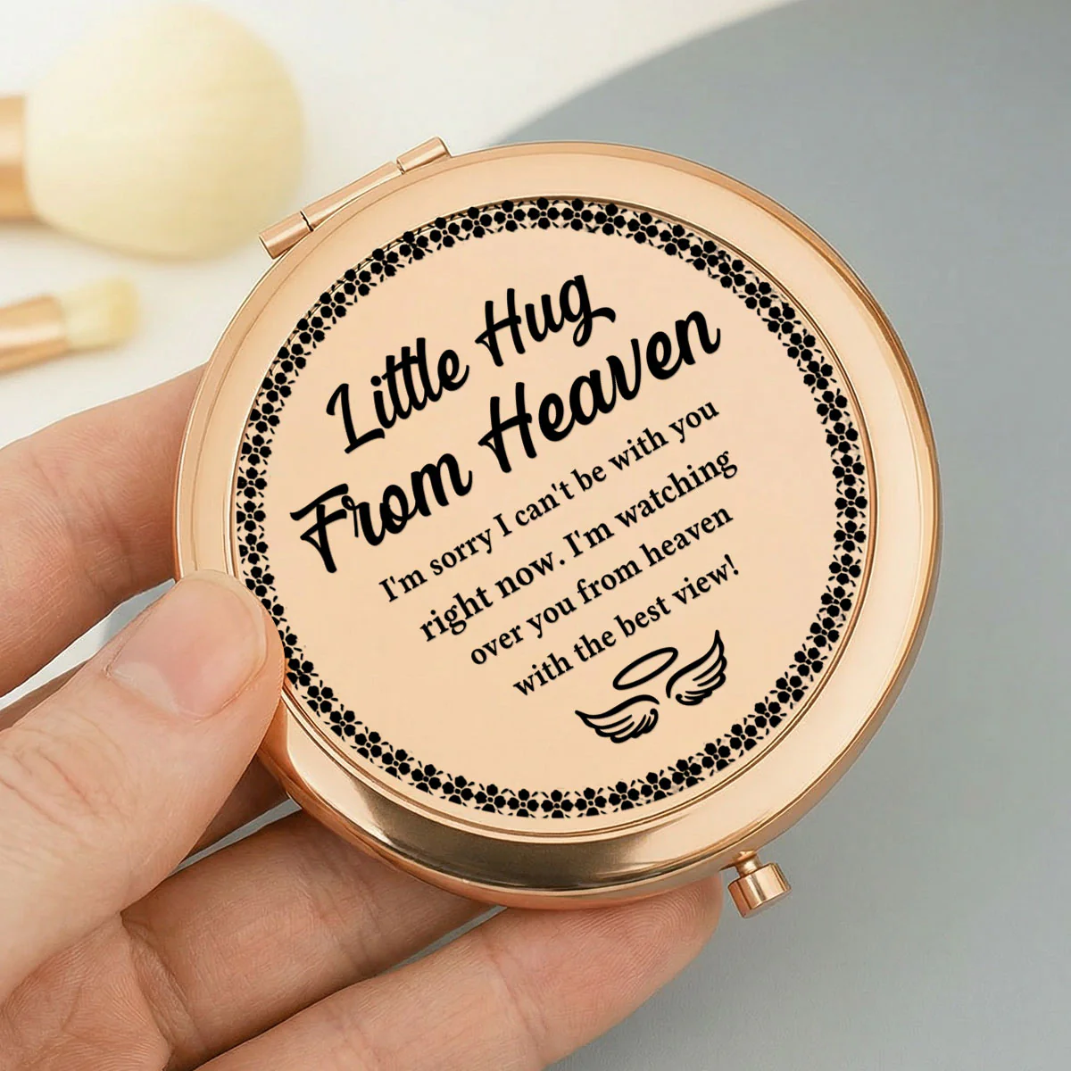 Little Hug From Heaven - Personalized Circle Metallic Mirror - Image 8