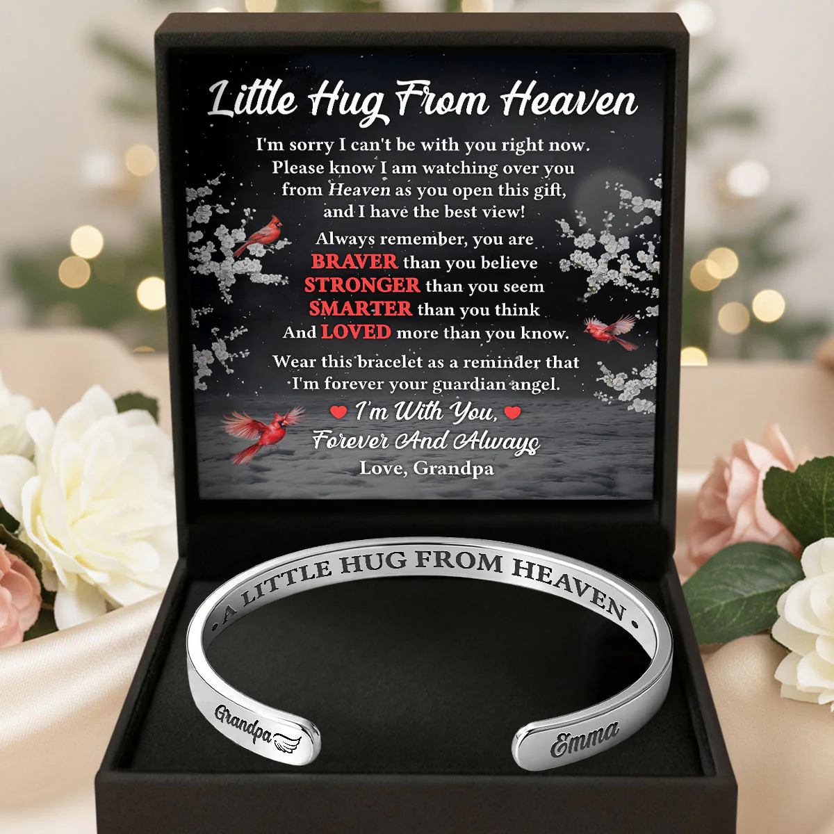 Little Hug From Heaven - Personalized Cuff Bangle Bracelet With Box