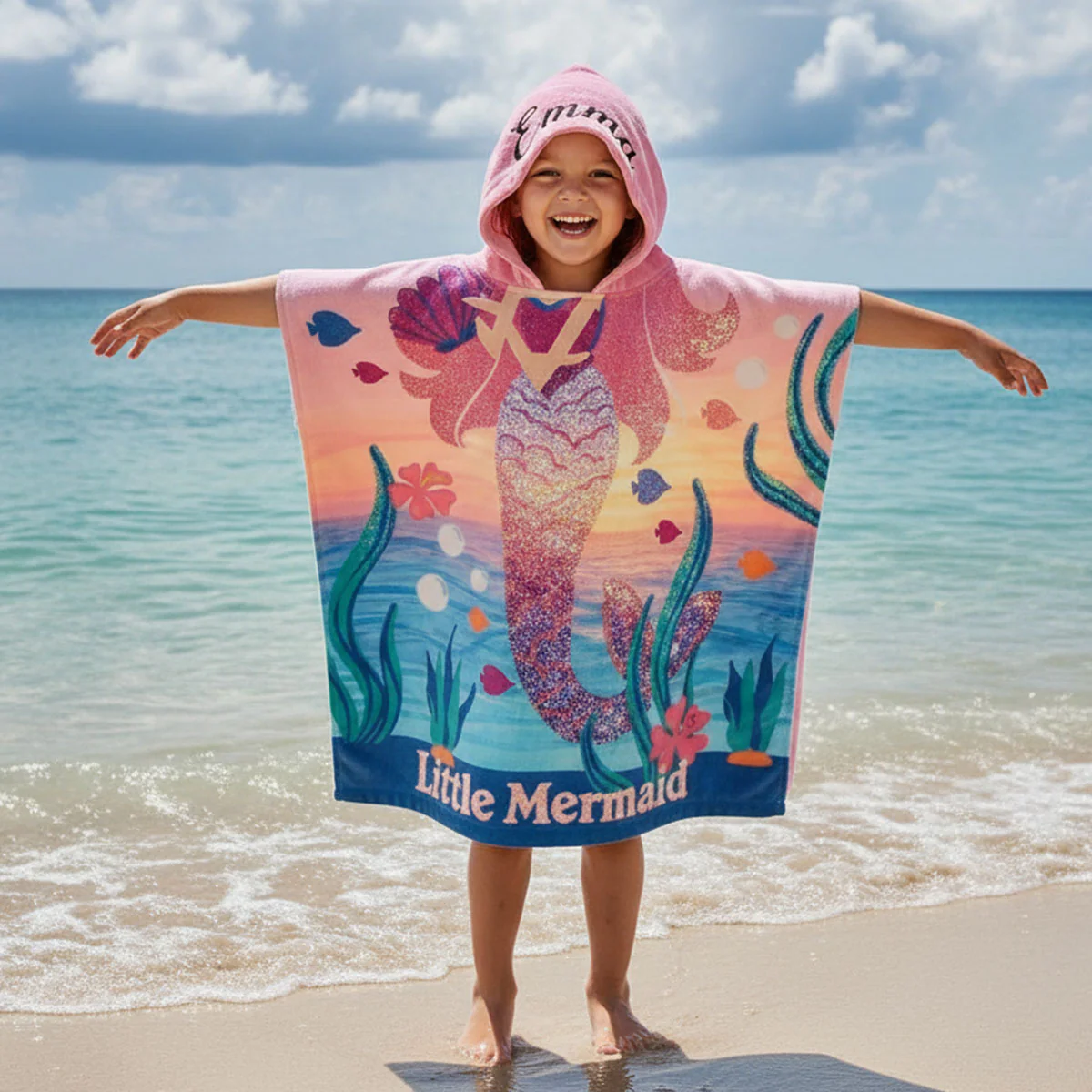 Little Mermaid - Personalized Kids Hooded Beach Towel