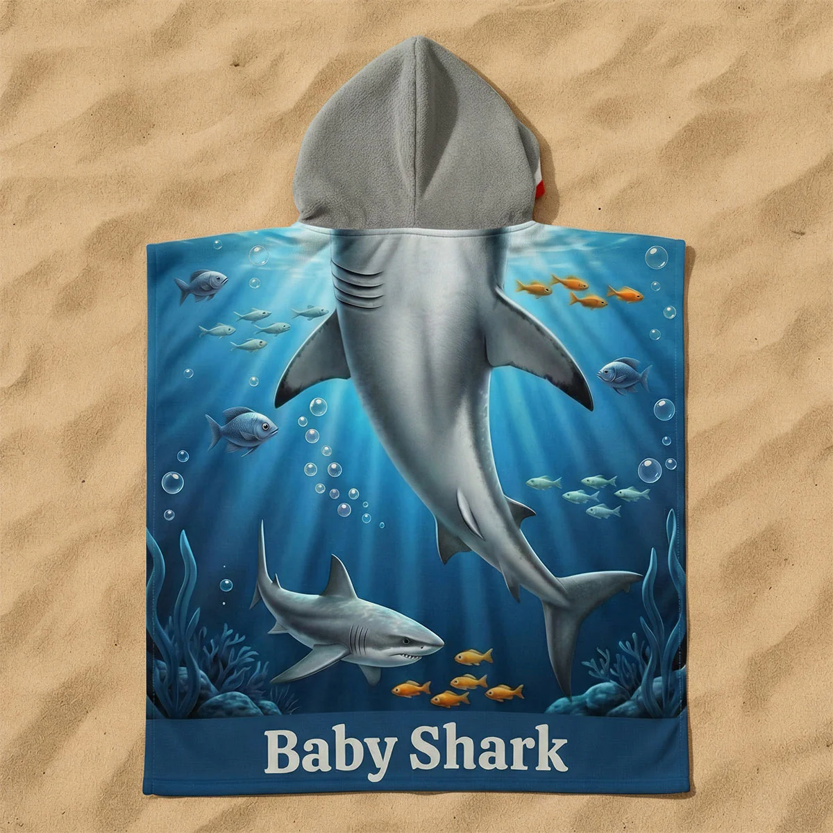Little Shark - Personalized Kids Hooded Beach Towel - Image 2