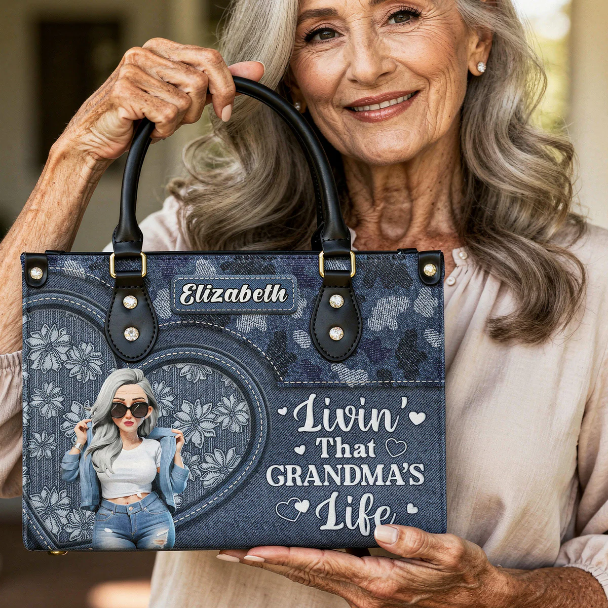 Livin' That Grandma's Life - Personalized Leather Handbag - Image 2
