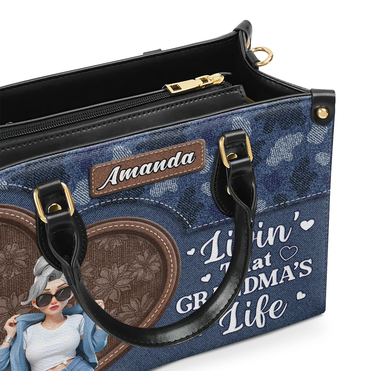 Livin' That Grandma's Life - Personalized Leather Handbag - Image 6