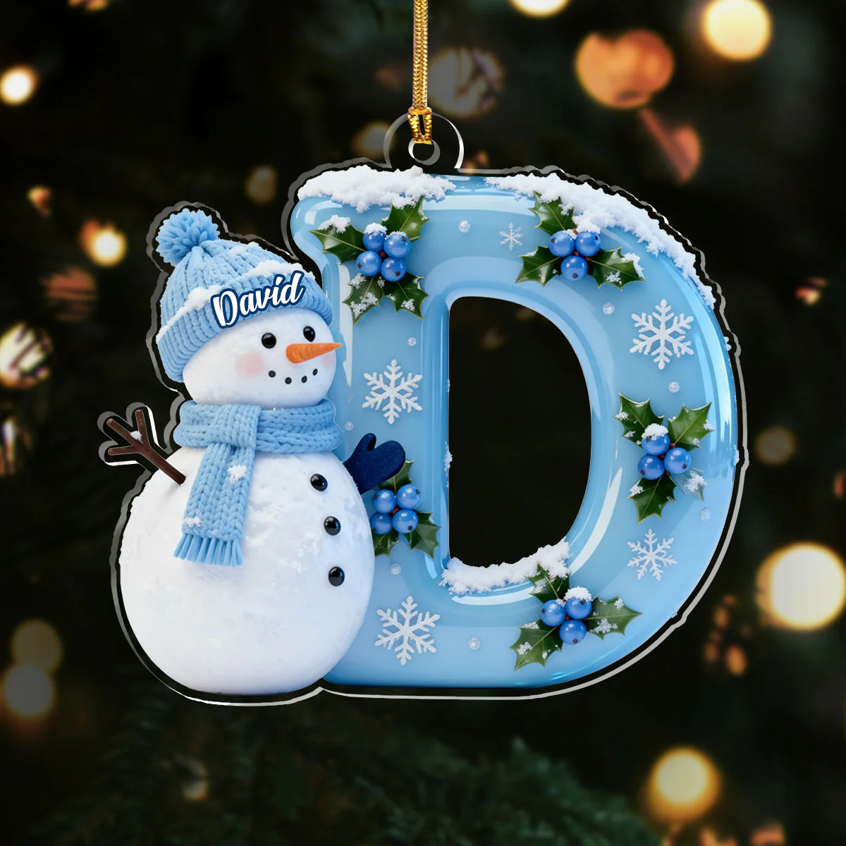 Love And Snow Initials - Personalized 1-Layer Acrylic Ornament - Image 2