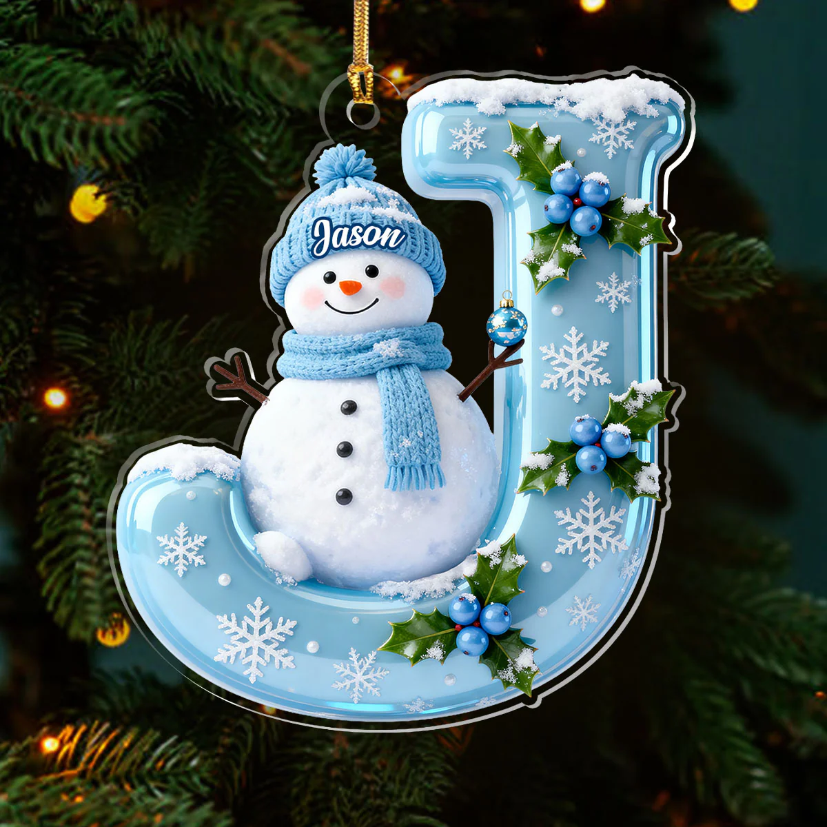 Love And Snow Initials - Personalized 1-Layer Acrylic Ornament - Image 3