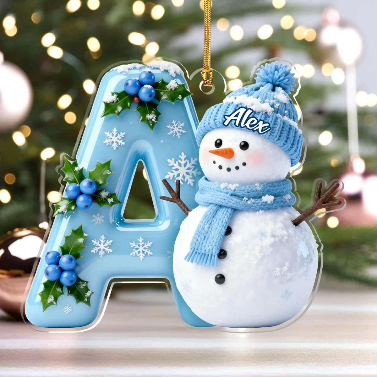 Love And Snow Initials - Personalized 1-Layer Acrylic Ornament - Image 4