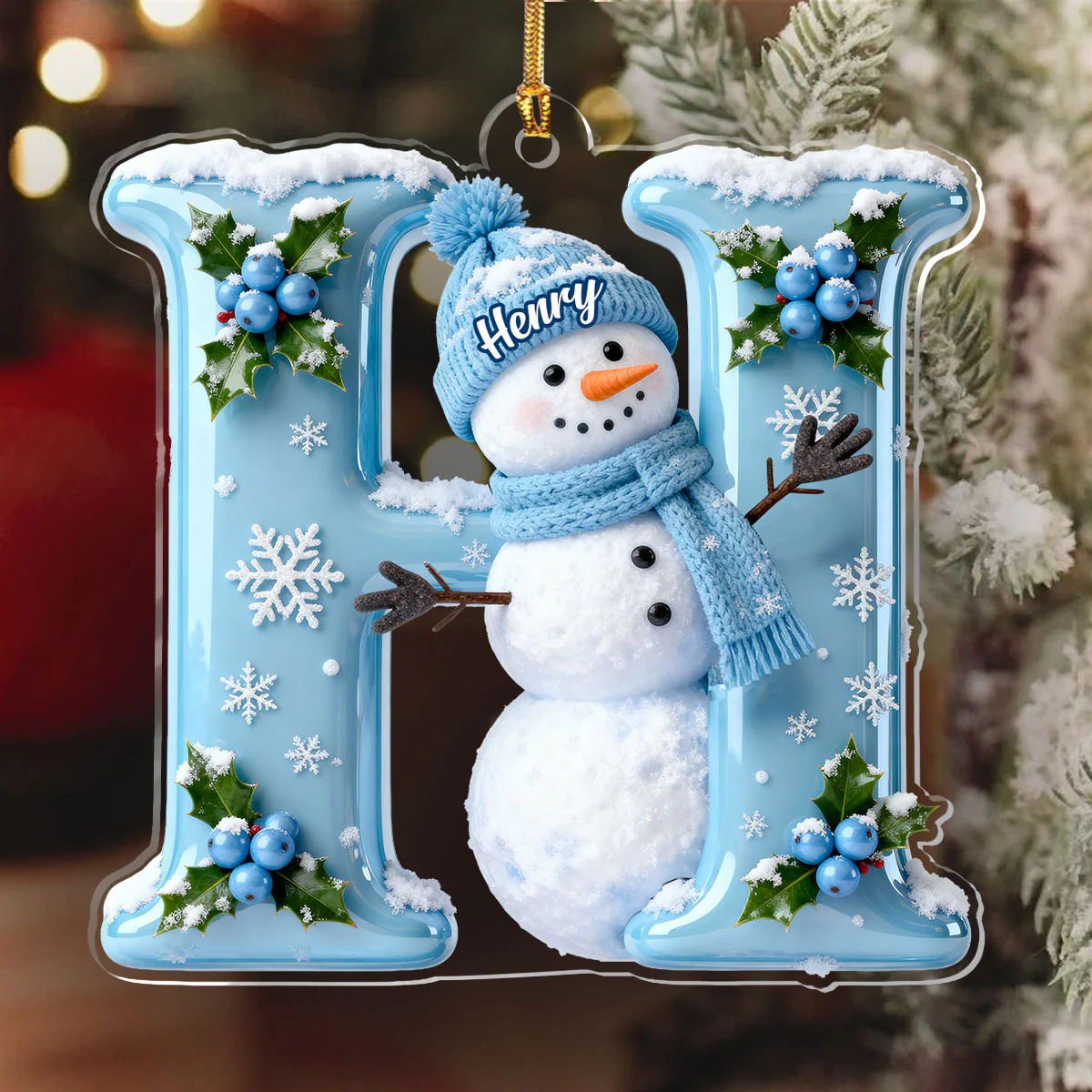 Love And Snow Initials - Personalized 1-Layer Acrylic Ornament - Image 6