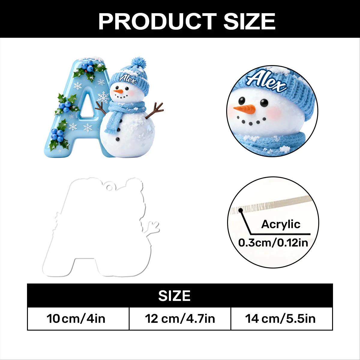 Love And Snow Initials - Personalized 1-Layer Acrylic Ornament - Image 7