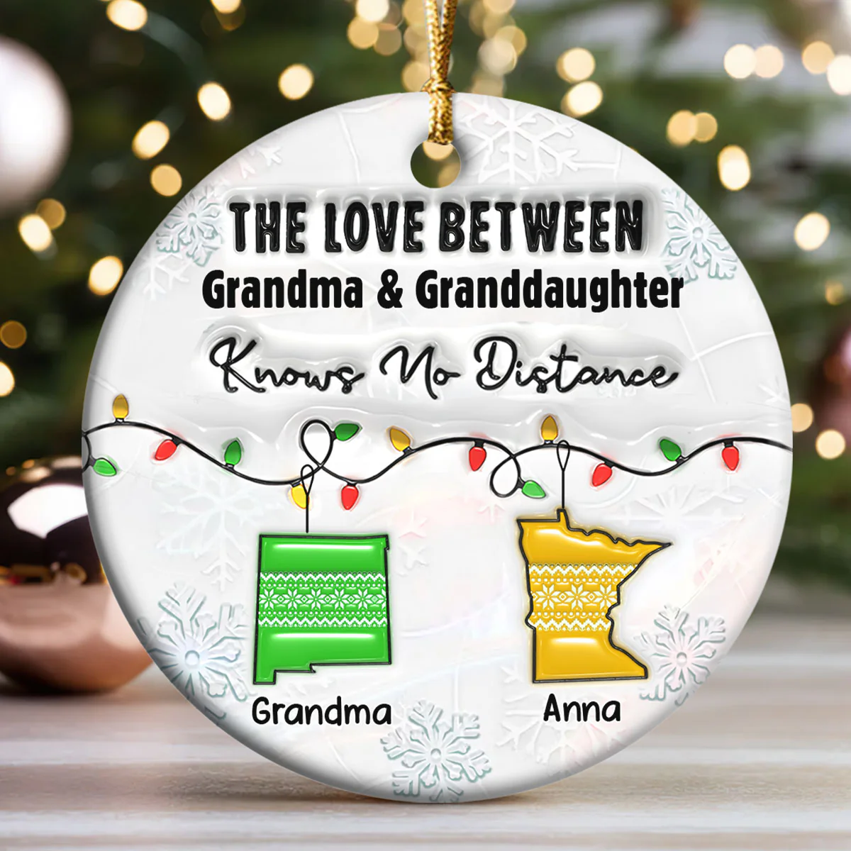 Love Between Grandma & Granddaughter Knows No Distance - Personalized Round Shaped Ceramic Ornament - Image 3