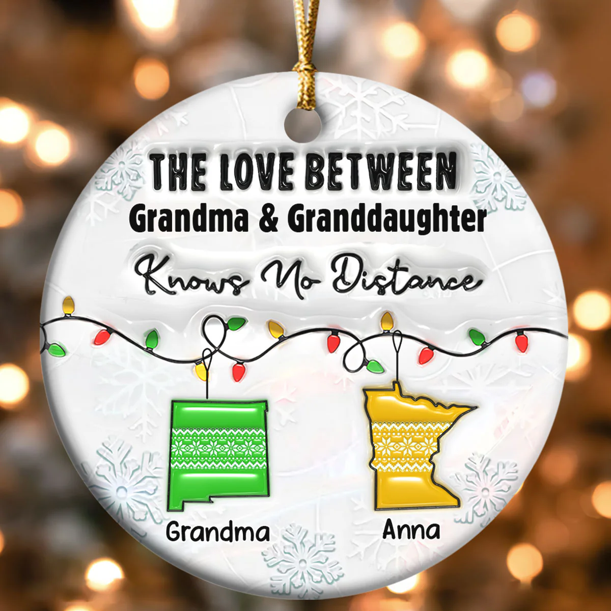 Love Between Grandma & Granddaughter Knows No Distance - Personalized Round Shaped Ceramic Ornament - Image 4