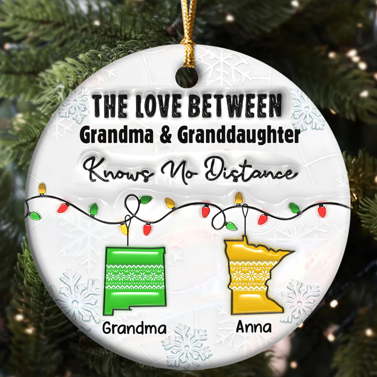 Love Between Grandma & Granddaughter Knows No Distance - Personalized Round Shaped Ceramic Ornament - Image 5