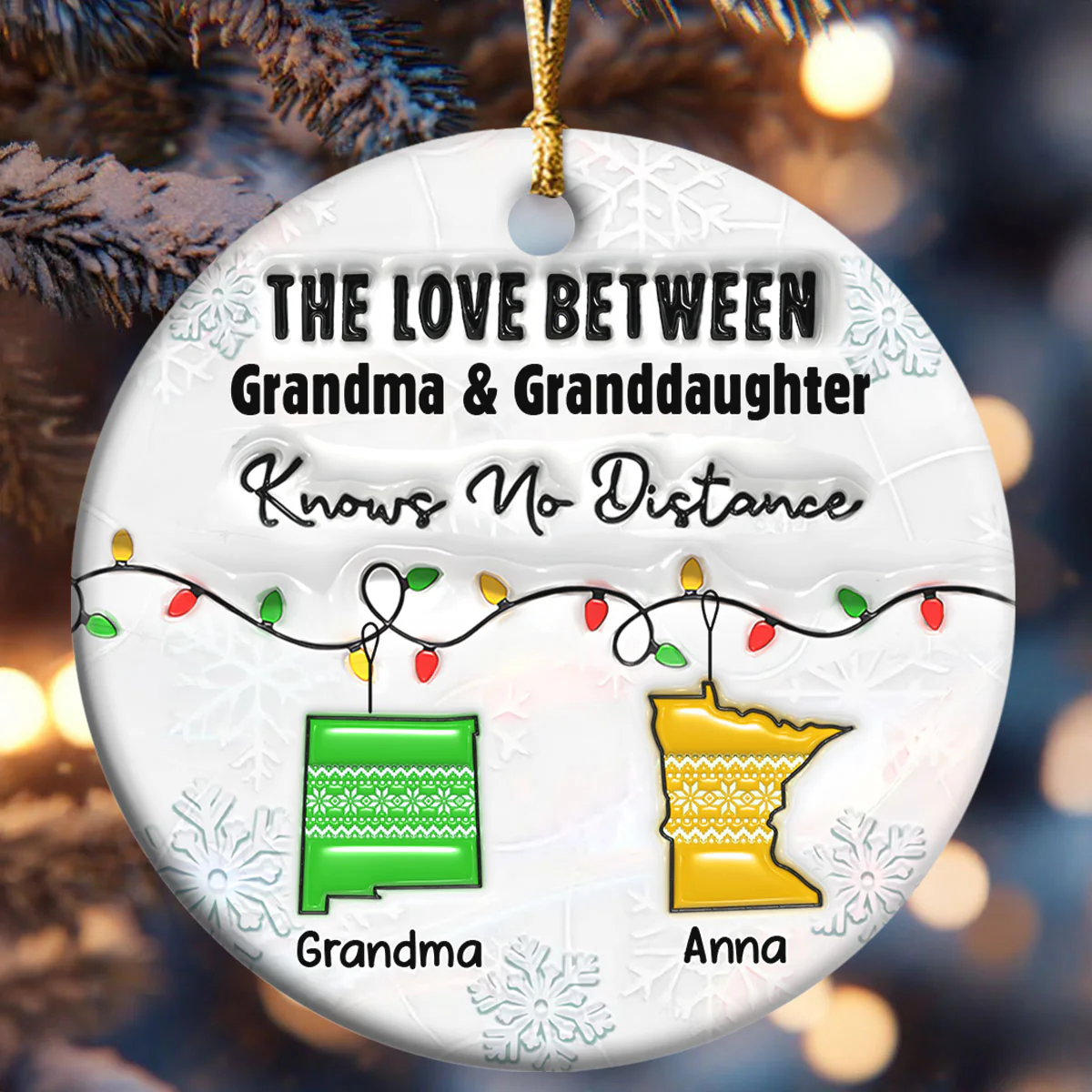 Love Between Grandma & Granddaughter Knows No Distance - Personalized Round Shaped Ceramic Ornament - Image 6