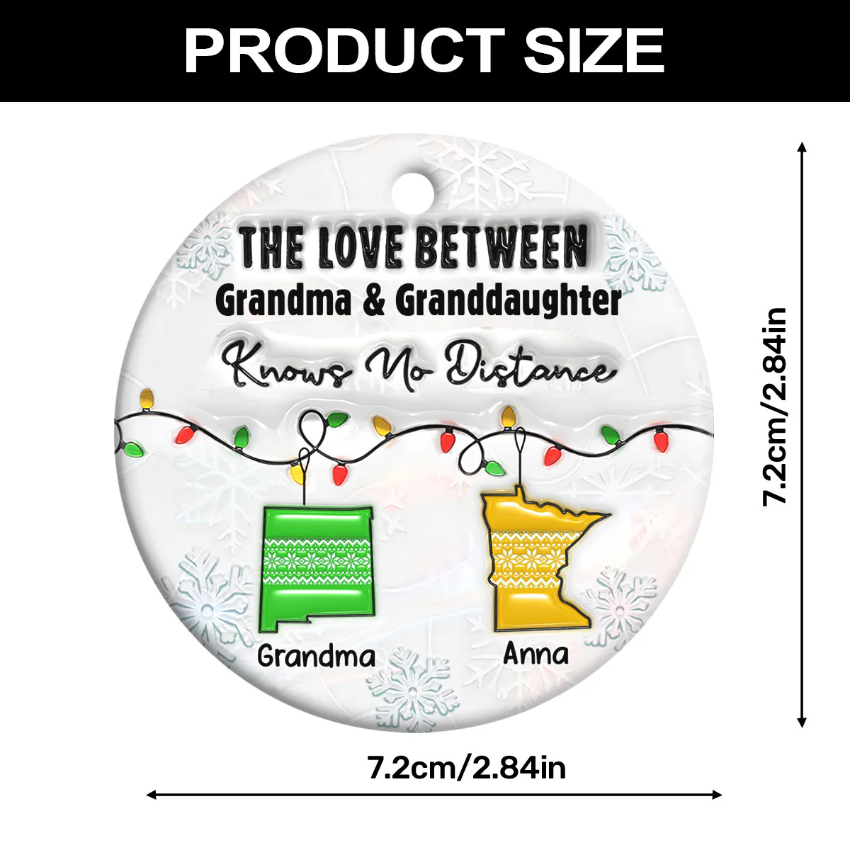Love Between Grandma & Granddaughter Knows No Distance - Personalized Round Shaped Ceramic Ornament - Image 7