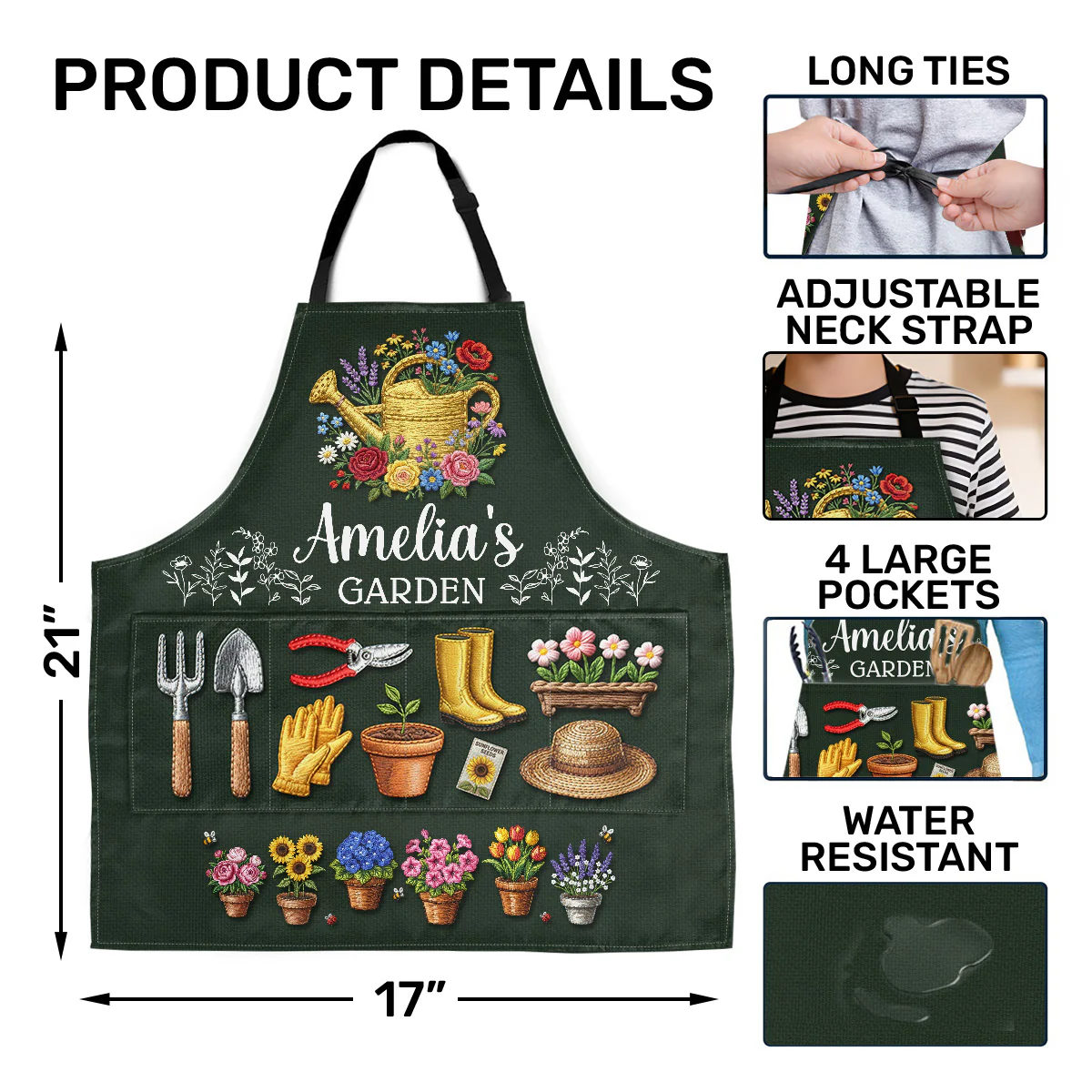 Love Gardening - Personalized Kid Apron With Pocket - Image 4