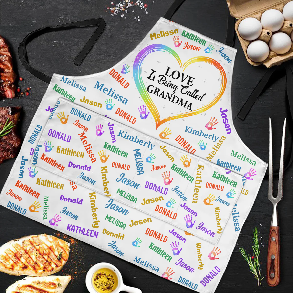 Love Is Being Called Grandma With Colorful Handprints - Personalized Apron With Pocket - Image 2