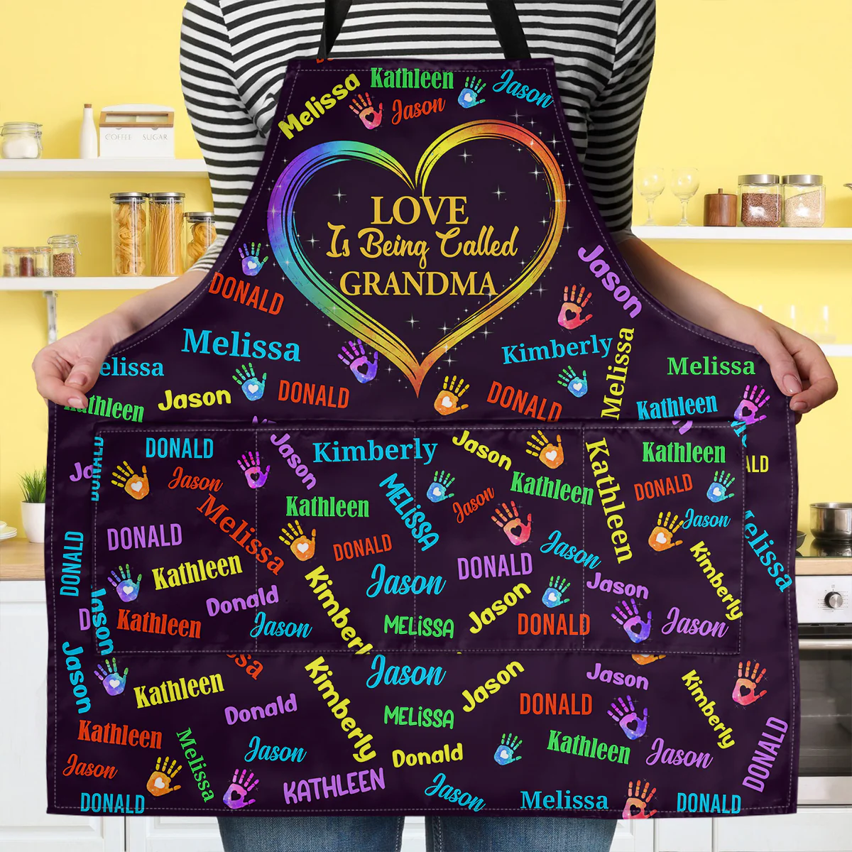 Love Is Being Called Grandma With Colorful Handprints - Personalized Apron With Pocket - Image 3