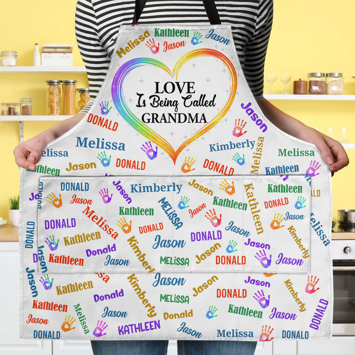 Love Is Being Called Grandma With Colorful Handprints - Personalized Apron With Pocket - Image 4