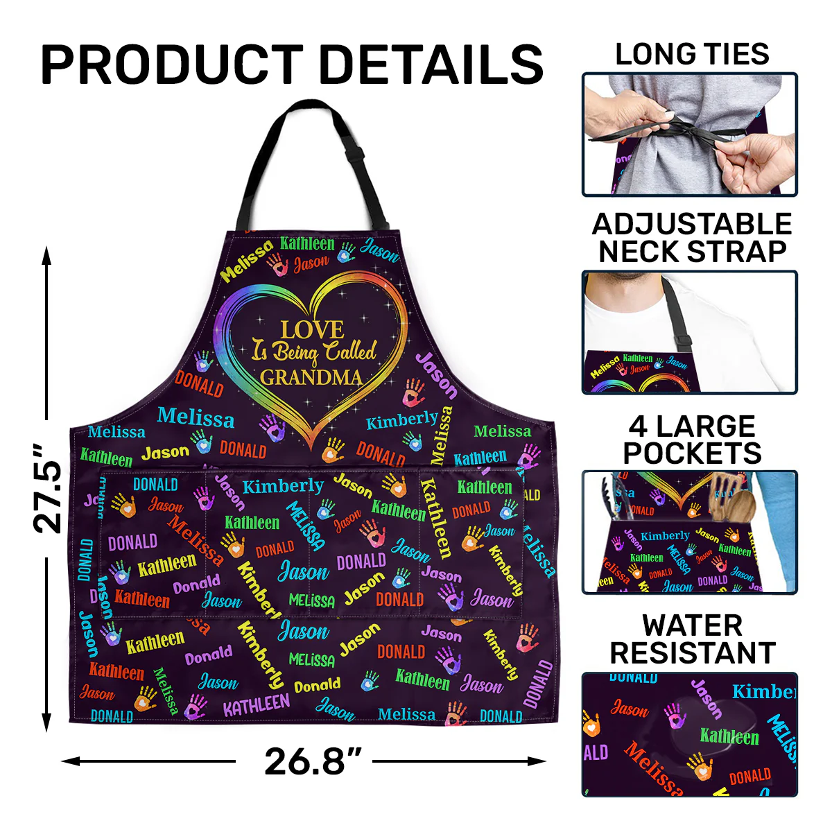 Love Is Being Called Grandma With Colorful Handprints - Personalized Apron With Pocket - Image 5