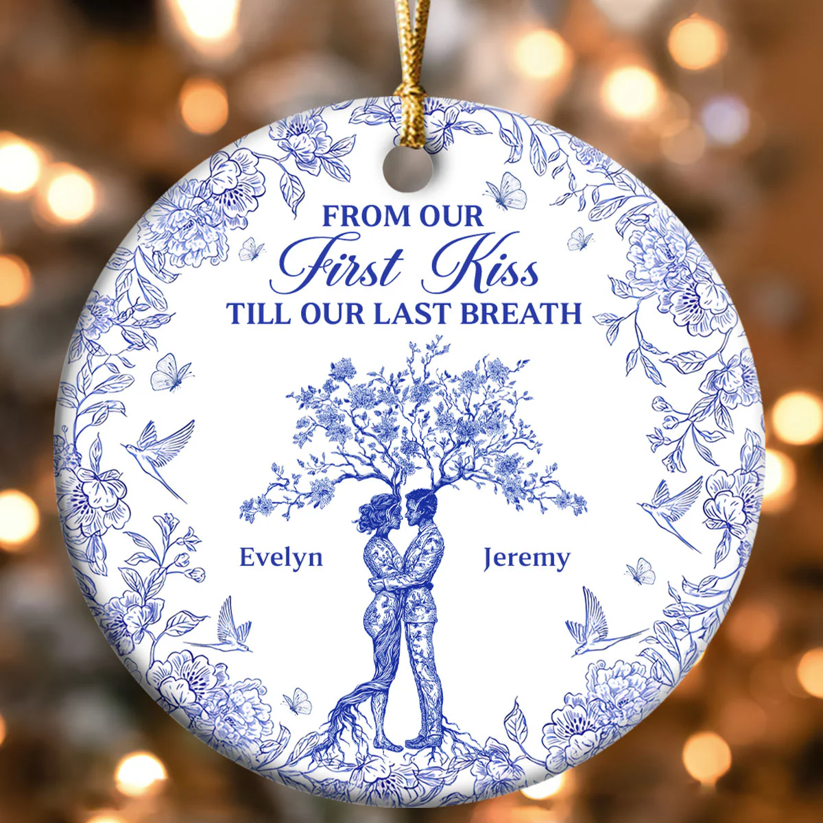 Love Never Ends - Personalized Round Shaped Ceramic Ornament - Image 4