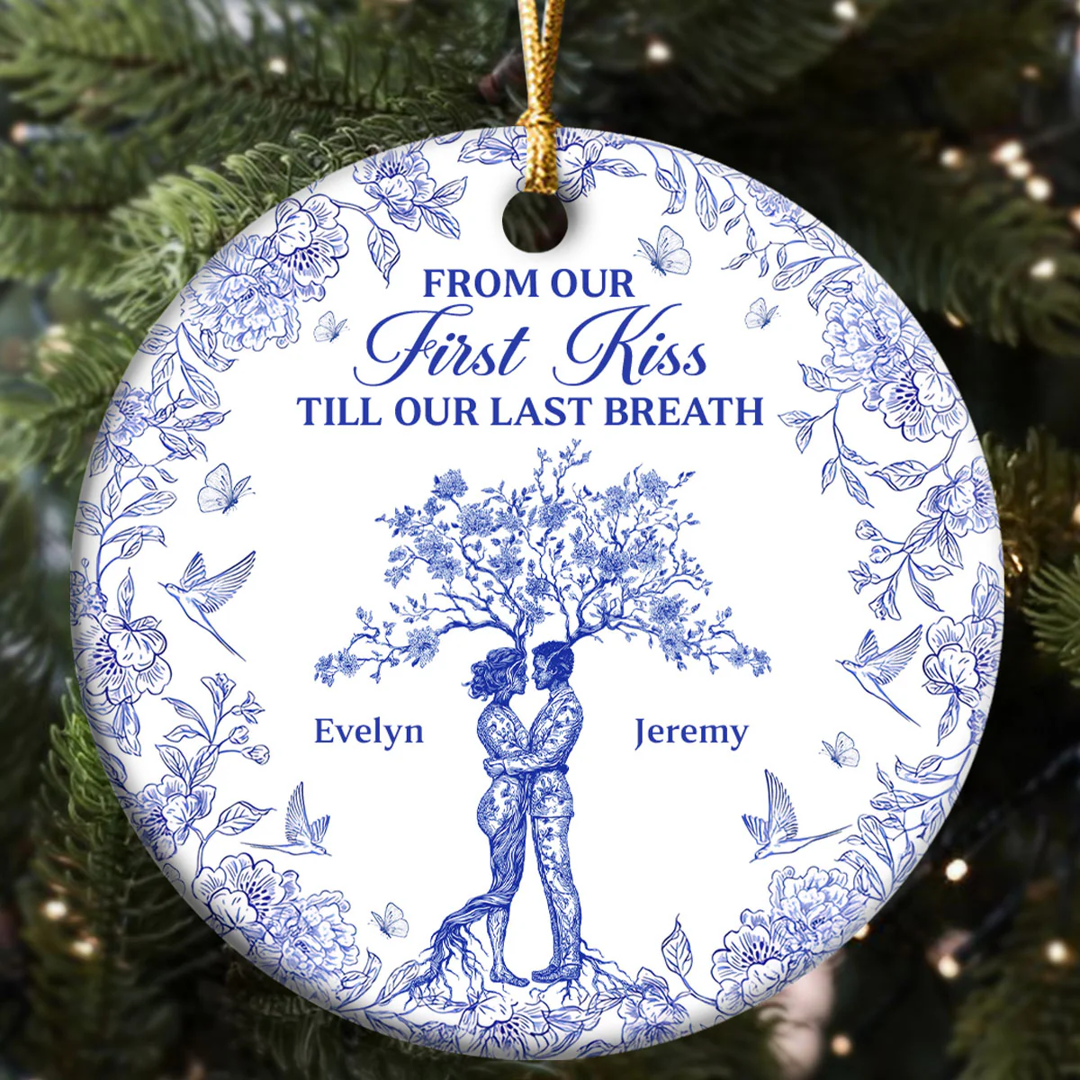 Love Never Ends - Personalized Round Shaped Ceramic Ornament - Image 5