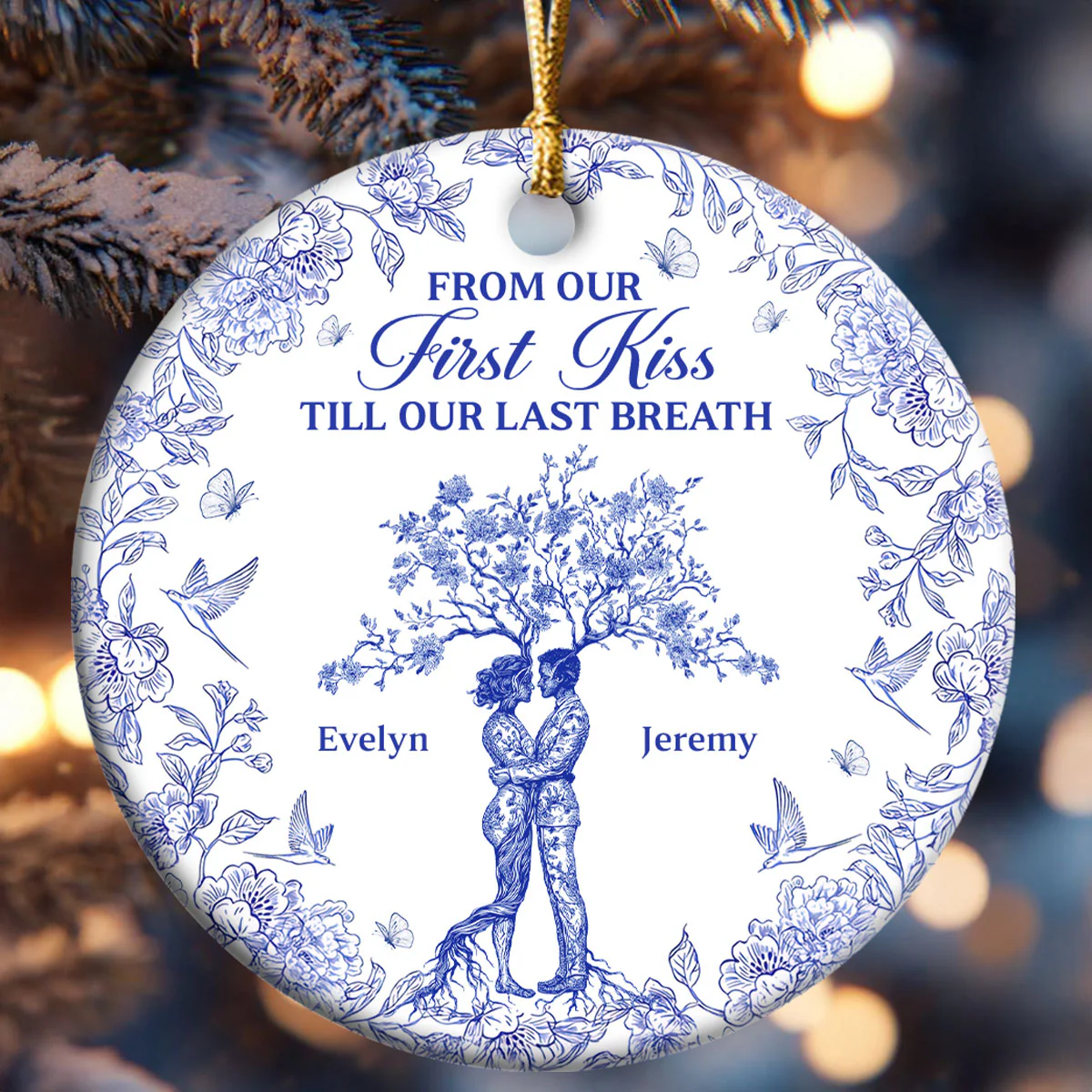 Love Never Ends - Personalized Round Shaped Ceramic Ornament - Image 6