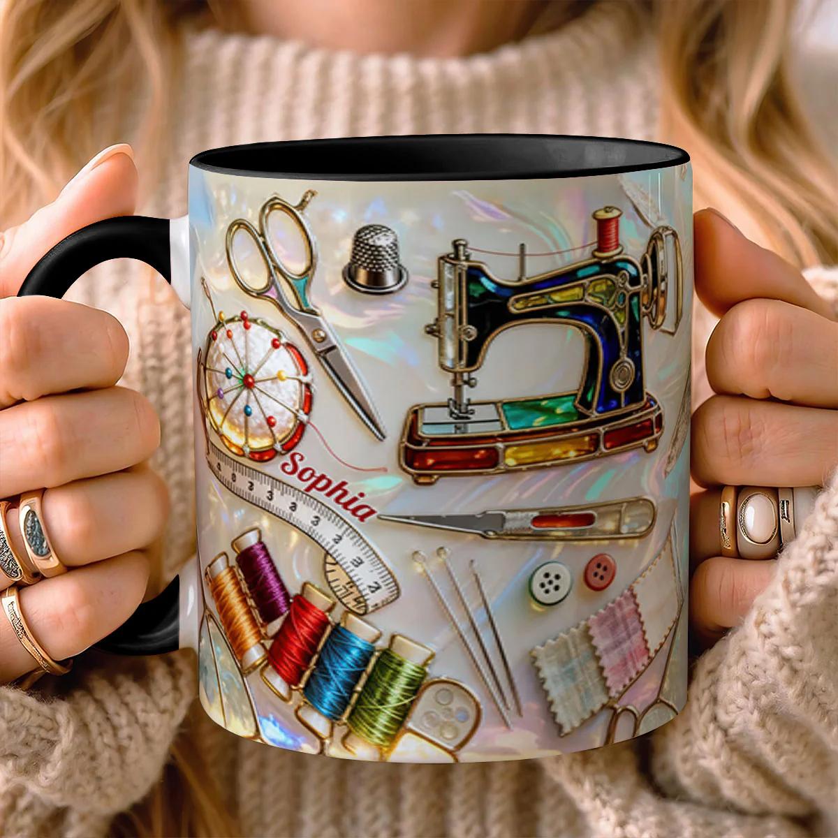 Love Sewing Stained Glass - Personalized Accent Mug - Image 3