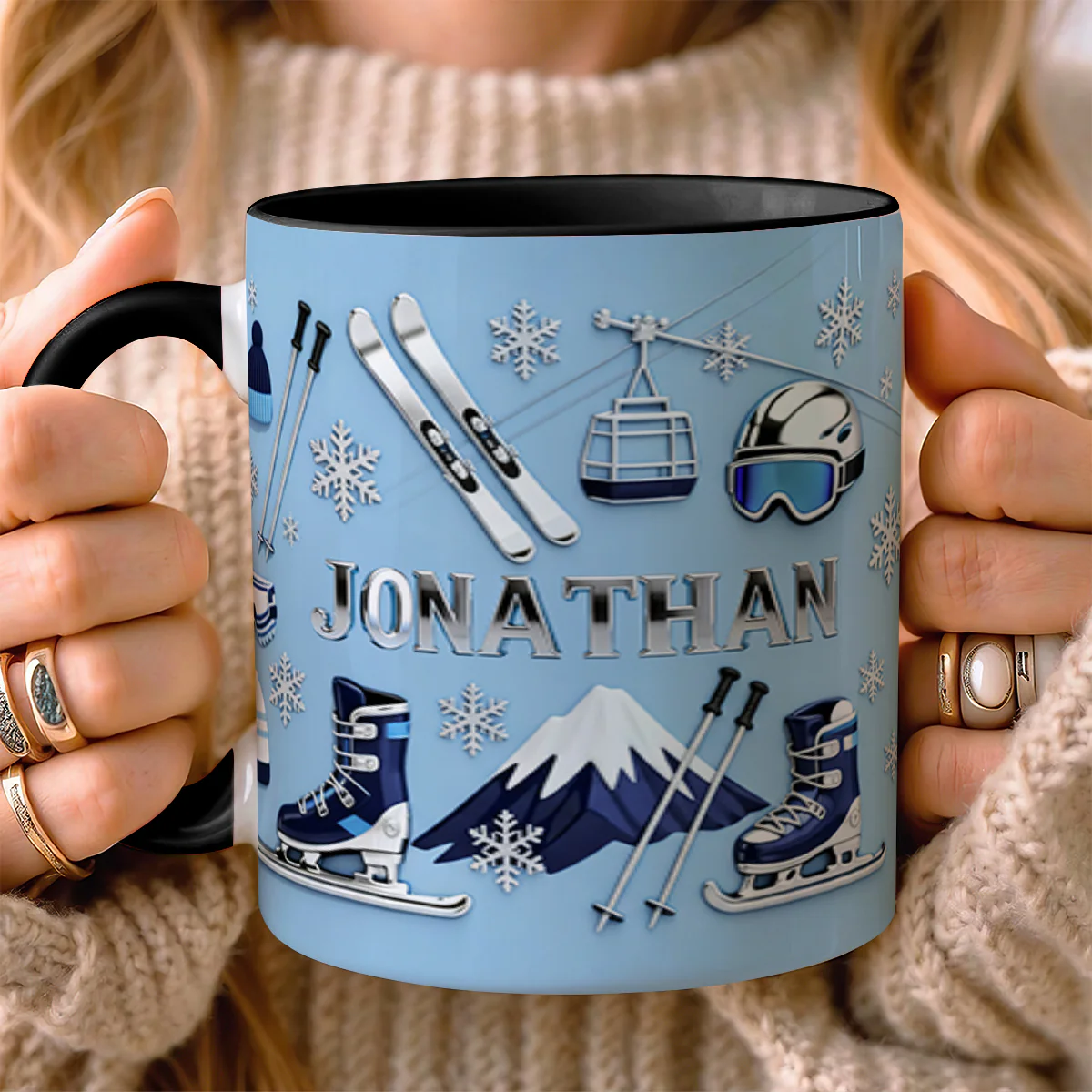 Love Skiing - Personalized Accent Mug - Image 3