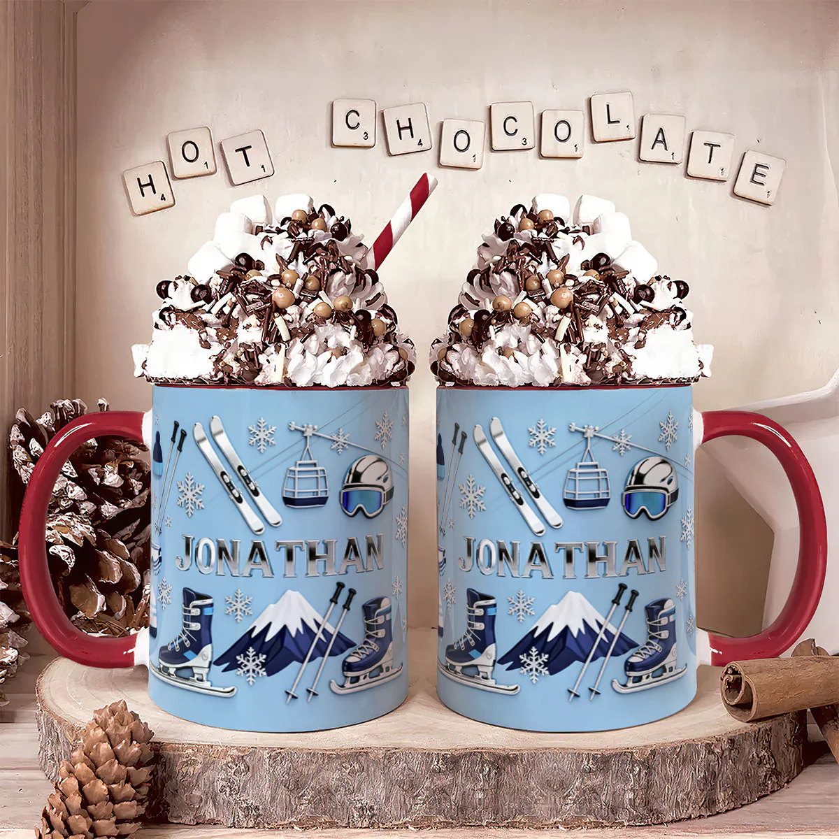 Love Skiing - Personalized Accent Mug - Image 4