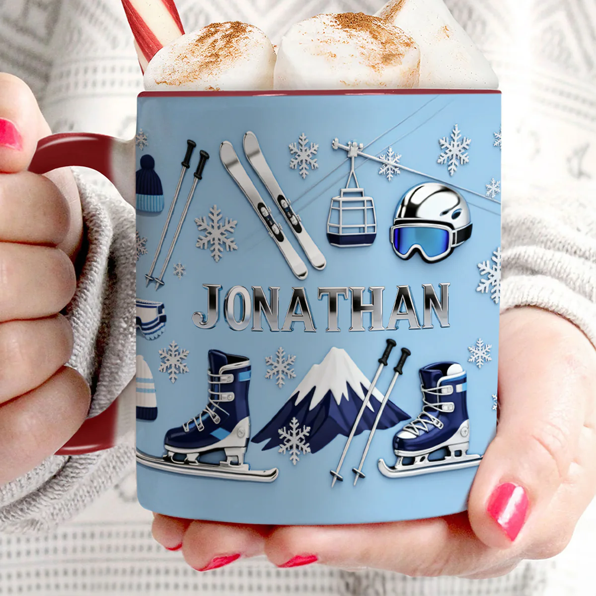 Love Skiing - Personalized Accent Mug - Image 5
