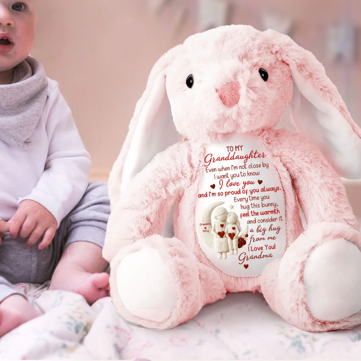 Love & Warm Hugs - Personalized Stuffed Bunny - Image 2