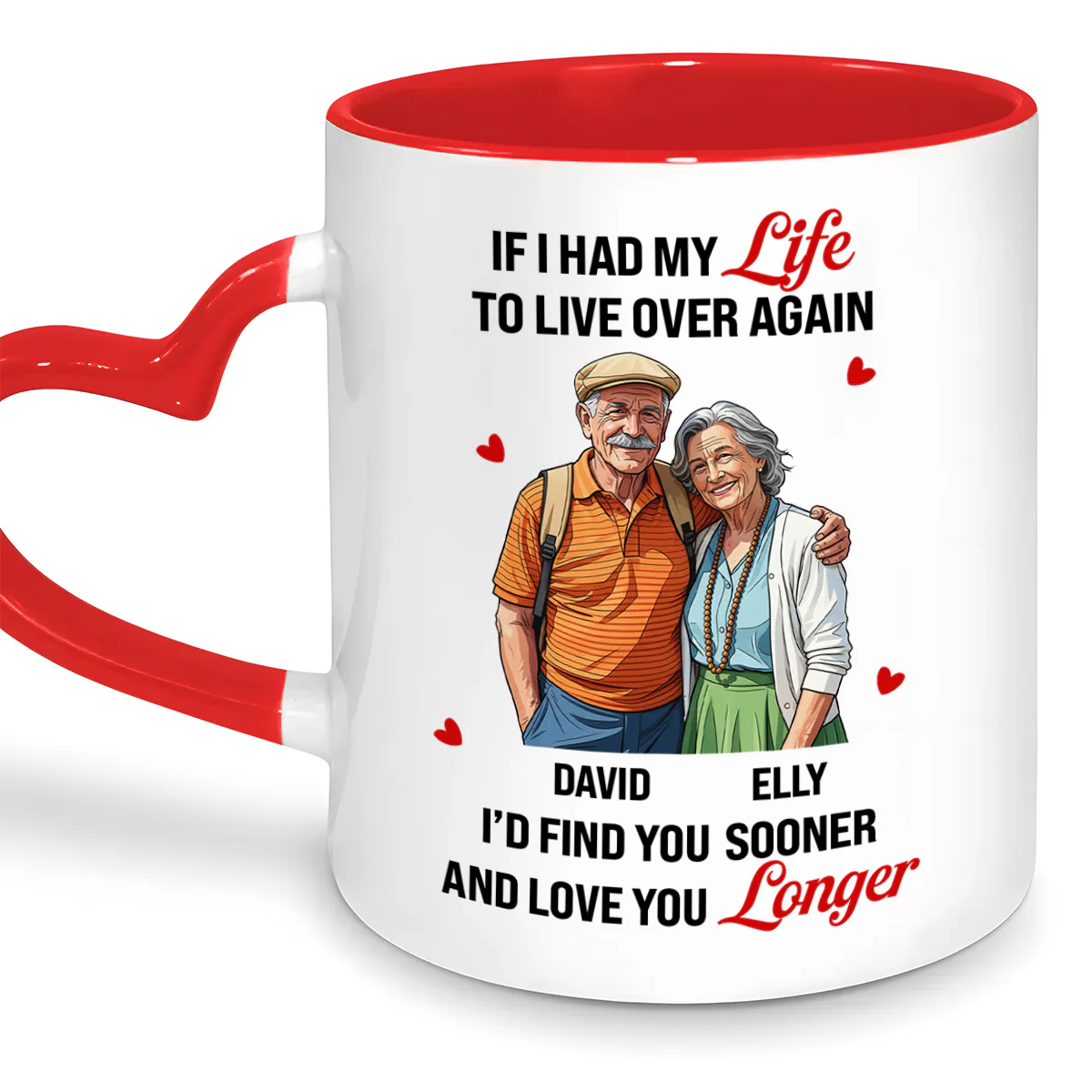 Love You Longer Gift For Husband And WIfe - Personalized Heart Handle Mug - Image 2